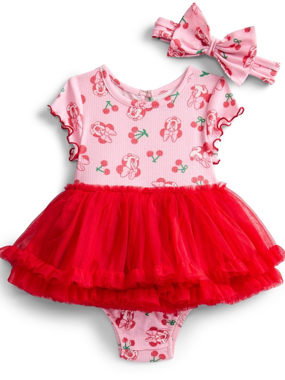Disney Minnie Mouse Pink Cherry Tutu Baby Dress with Bow Headband 18 Months NWT